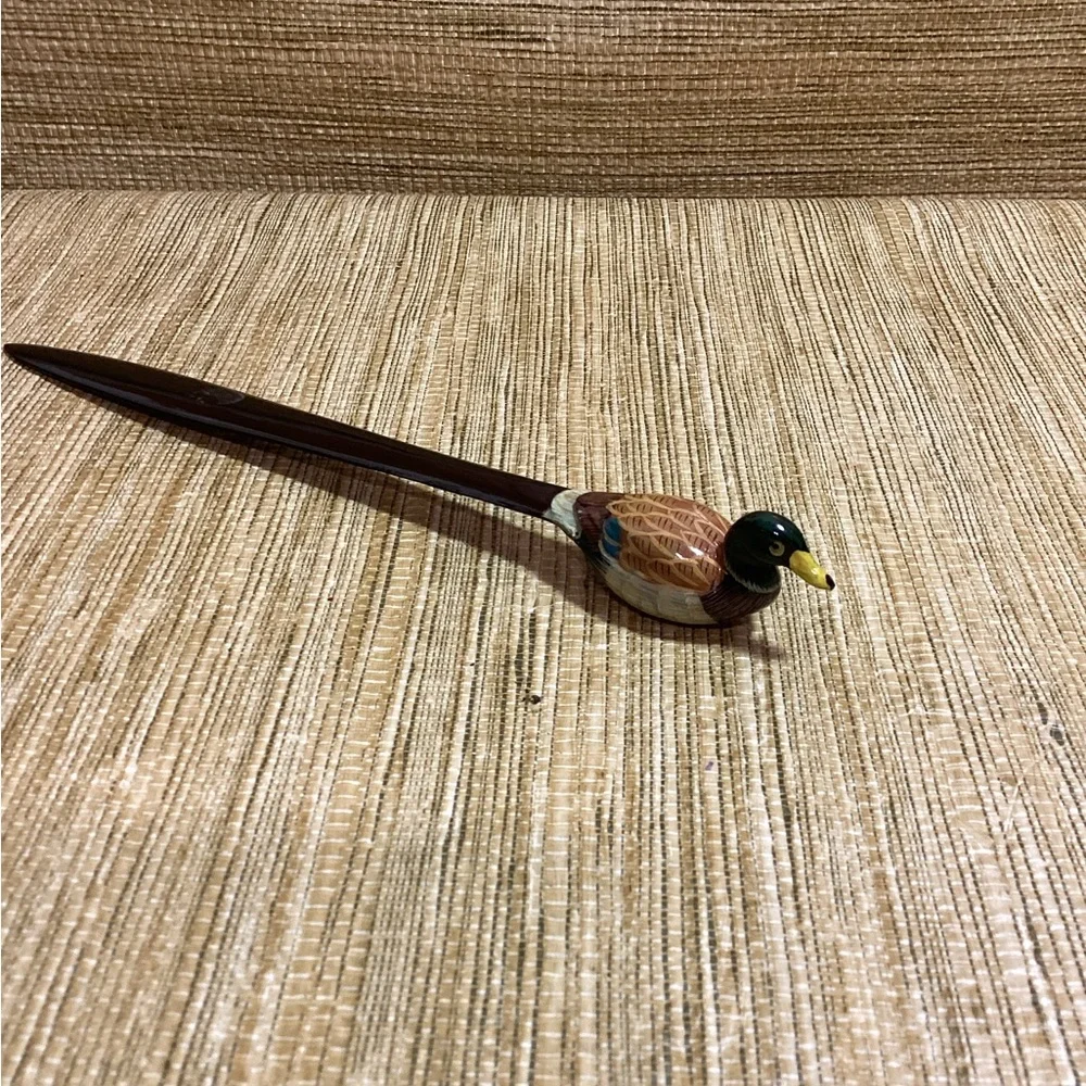 Vintage Lacquer Duck Letter Opener Hand Carved and Painted